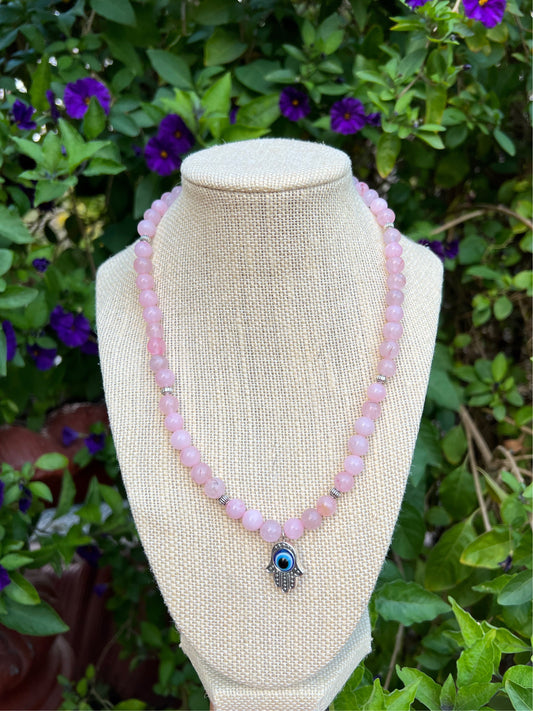 Evil Eye Meraki Rose Quartz Necklace